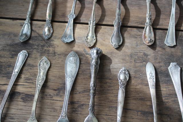 photo of Victorian / Edwardian vintage silver plate flatware, shabby antique forks different patterns #9