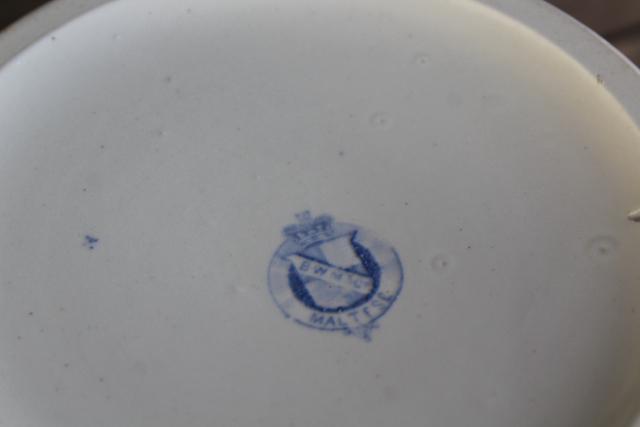 photo of Victorian England chamber pot, antique blue & white Maltese Greek key pattern china #7