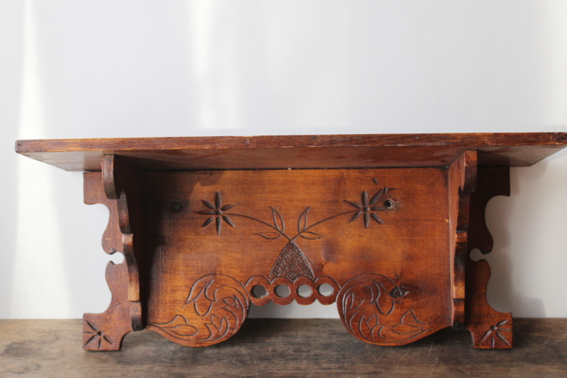 photo of Victorian aesthetic antique carved pine whatnot or clock shelf, handmade tramp art style  #1