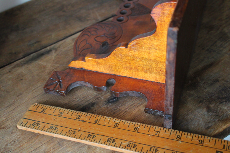 photo of Victorian aesthetic antique carved pine whatnot or clock shelf, handmade tramp art style  #3