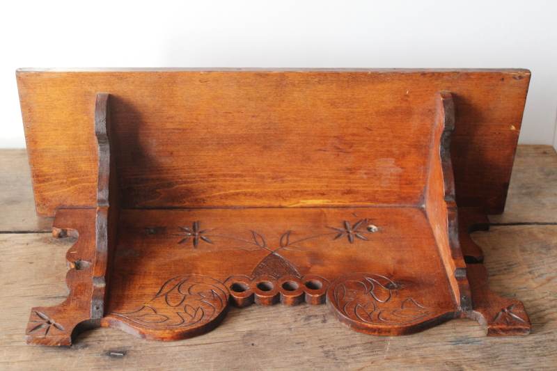 photo of Victorian aesthetic antique carved pine whatnot or clock shelf, handmade tramp art style  #7