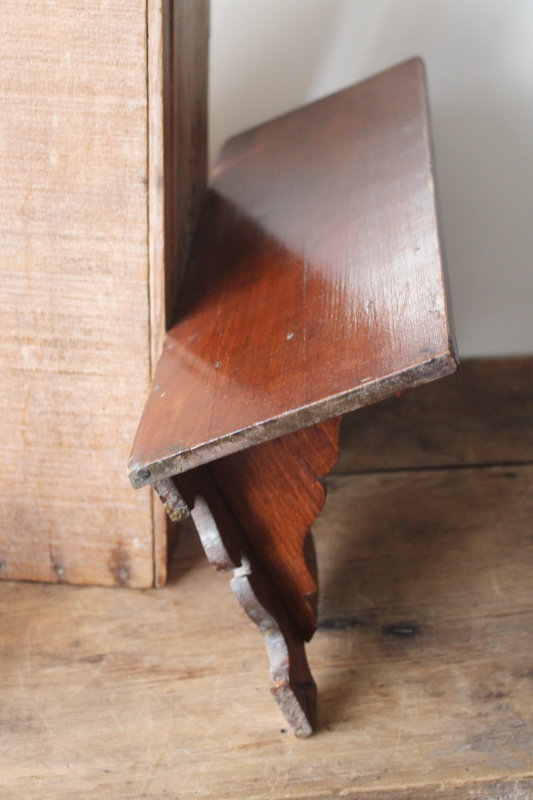 photo of Victorian aesthetic antique carved pine whatnot or clock shelf, handmade tramp art style  #11