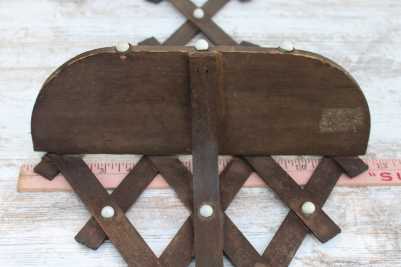 photo of Victorian antique Adirondack style whatnot shelf, handmade dark wood lattice wall hanging shelf  #4