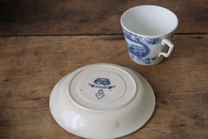 photo of Victorian antique Brownfield Woodlands blue birds transferware ironstone china, large tea cup  #6