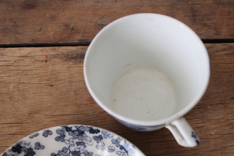 photo of Victorian antique Brownfield Woodlands blue birds transferware ironstone china, large tea cup  #8