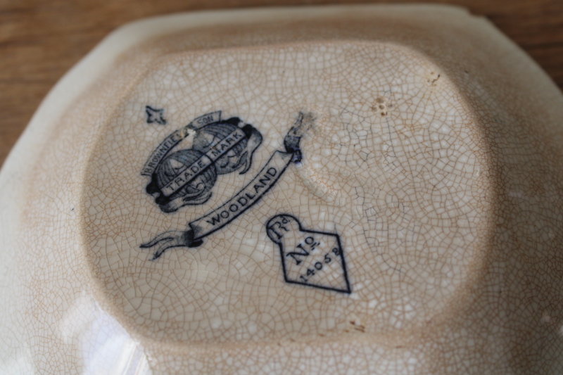 photo of Victorian antique Brownfield Woodlands blue transferware soap dish, stained white ironstone china #4