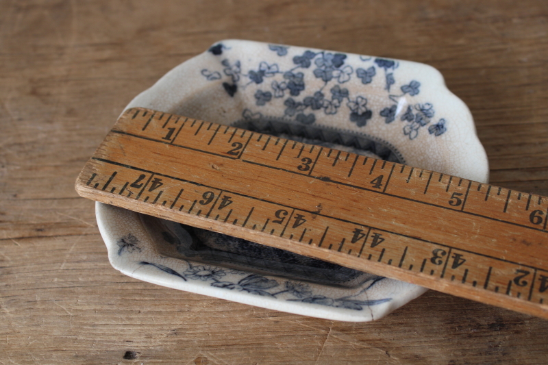 photo of Victorian antique Brownfield Woodlands blue transferware soap dish, stained white ironstone china #6