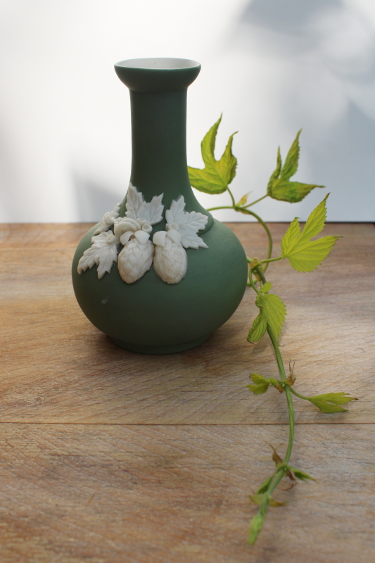 photo of Victorian antique bisque china bottle vase w/ applied hops flower vine decoration #1