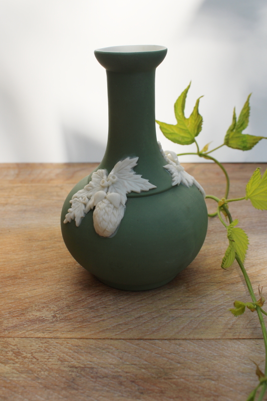 photo of Victorian antique bisque china bottle vase w/ applied hops flower vine decoration #2