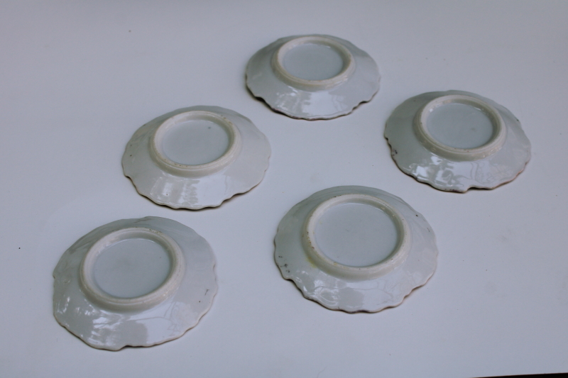 photo of Victorian antique butter pats, tiny china plates w/ pink roses floral & heavy gold  #3