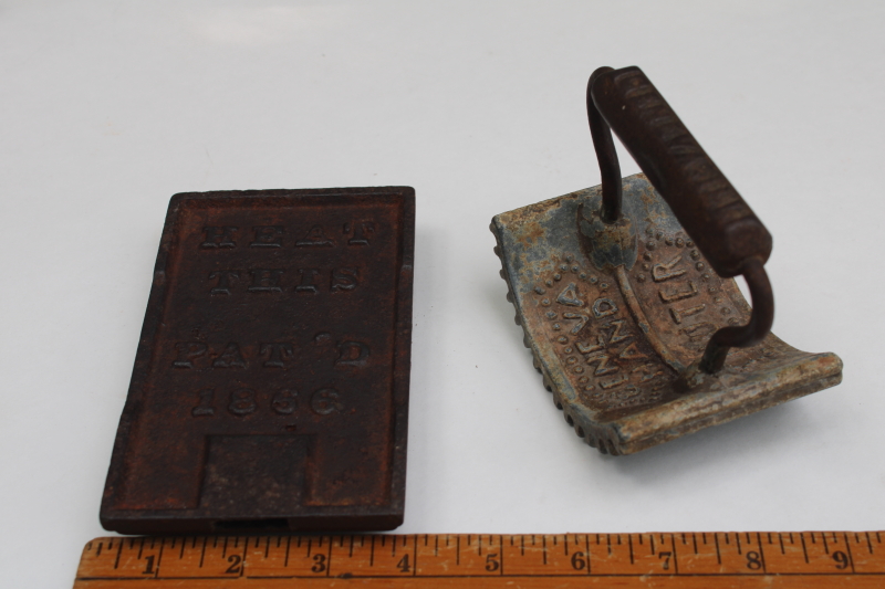 photo of Victorian antique cast iron hand fluter, rocking clothes iron for pressing ruffles, 1860s vintage  #5