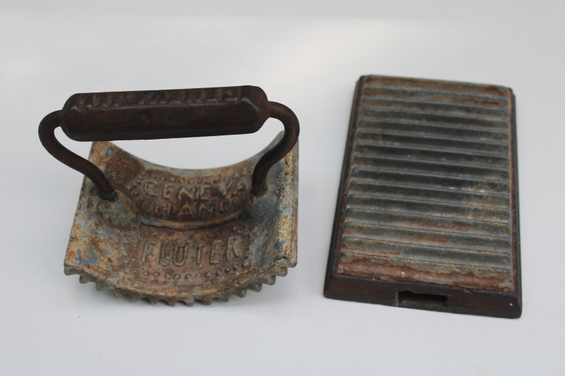 photo of Victorian antique cast iron hand fluter, rocking clothes iron for pressing ruffles, 1860s vintage  #7
