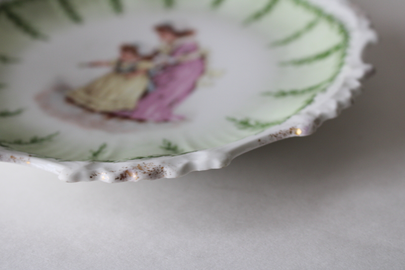 photo of Victorian antique china plate little girls in gowns & bonnets, big & little baby sisters  #4