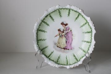 catalog photo of Victorian antique china plate little girls in gowns & bonnets, big & little baby sisters 