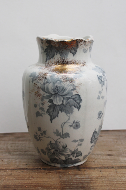 photo of Victorian antique china toothbrush vase, F Winkle & Co England Avon blue gray transferware floral  #1