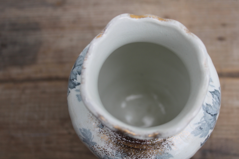 photo of Victorian antique china toothbrush vase, F Winkle & Co England Avon blue gray transferware floral #4