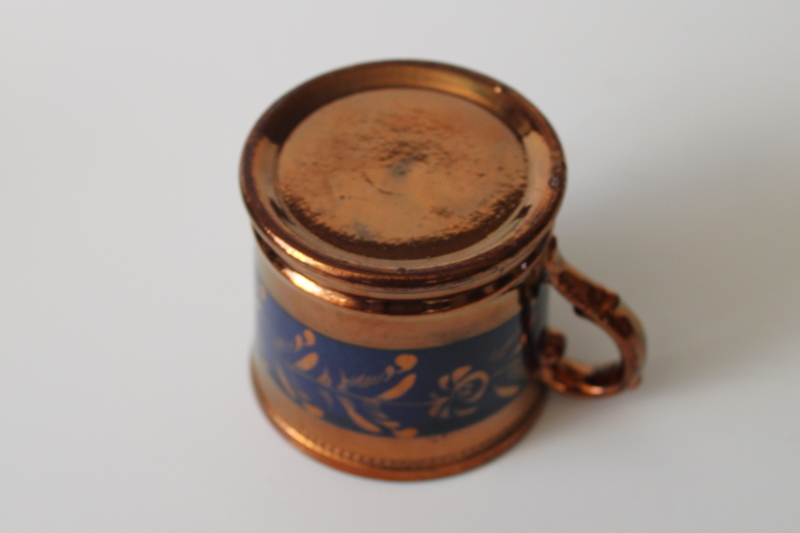 photo of Victorian antique copper & cobalt blue hand painted lusterware mug, 19th century vintage  #3