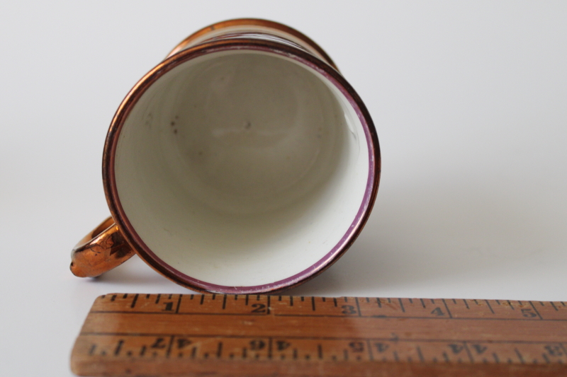 photo of Victorian antique copper & cobalt blue hand painted lusterware mug, 19th century vintage  #5