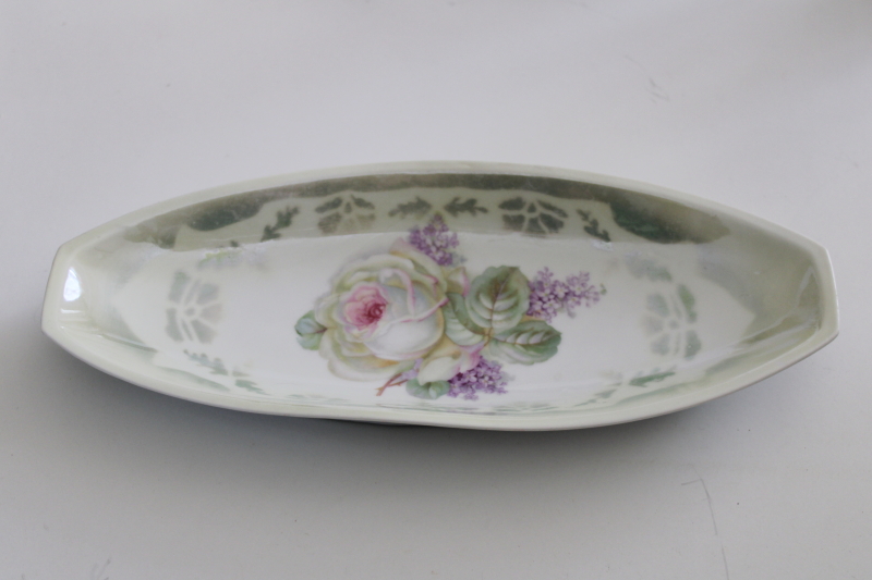 photo of Victorian antique floral china tray, lilacs & cabbage roses early 1900s vintage Germany #1