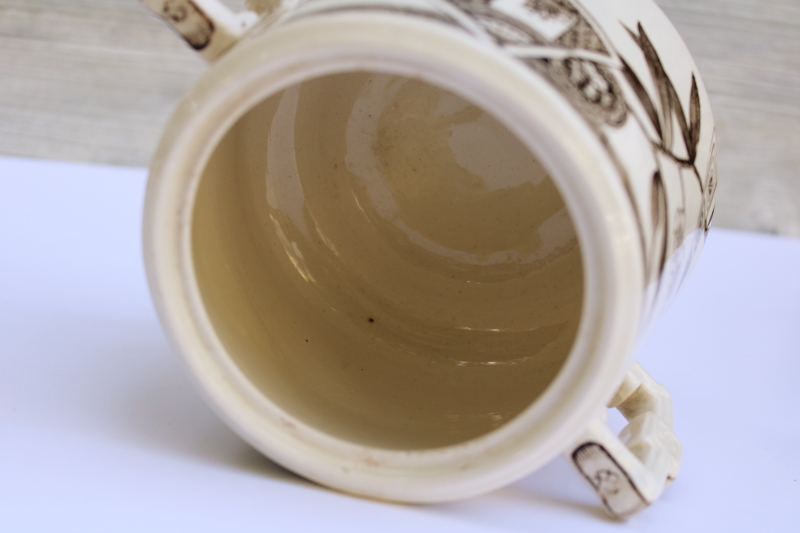 photo of Victorian antique ironstone china biscuit jar, aesthetic design brown transferware print #2