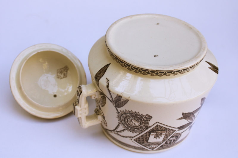 photo of Victorian antique ironstone china biscuit jar, aesthetic design brown transferware print #3
