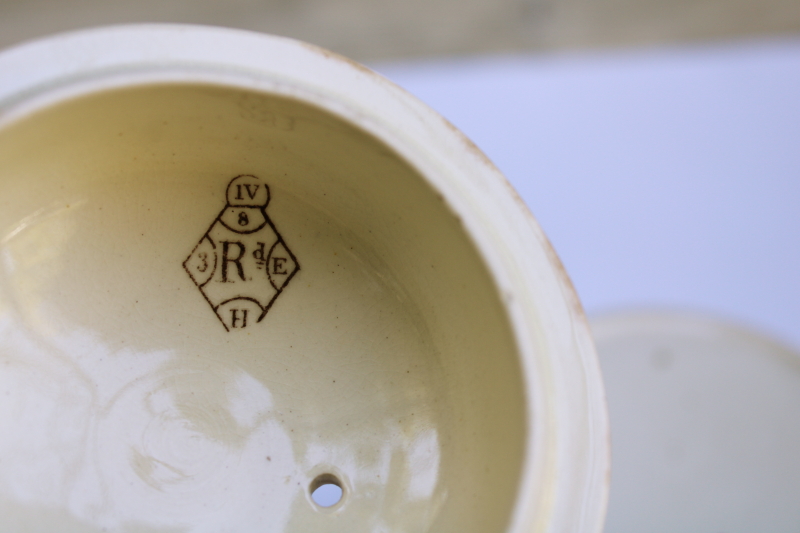 photo of Victorian antique ironstone china biscuit jar, aesthetic design brown transferware print #4