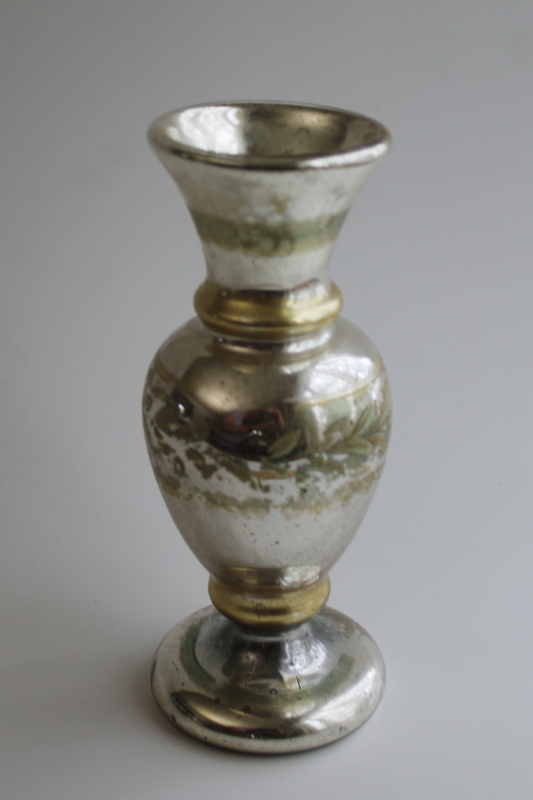 photo of Victorian antique mercury glass vase, silver painted hand blown glass 1800s vintage  #1