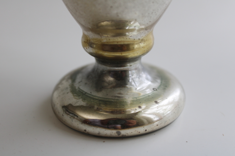 photo of Victorian antique mercury glass vase, silver painted hand blown glass 1800s vintage  #6