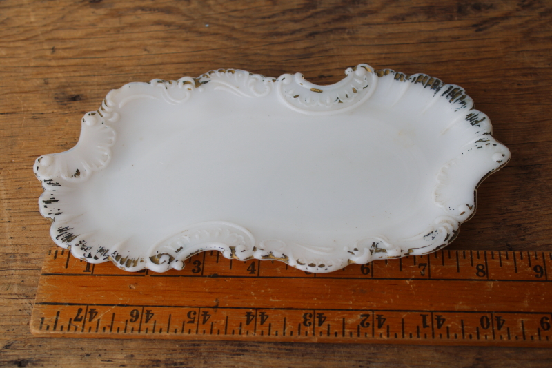 photo of Victorian antique milk glass trinket dish, tiny vanity tray for perfume bottles etc  #3