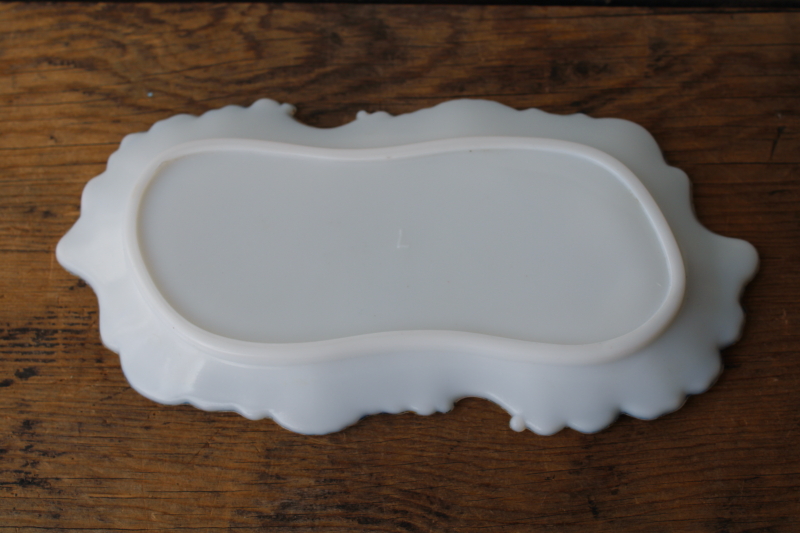 photo of Victorian antique milk glass trinket dish, tiny vanity tray for perfume bottles etc  #5