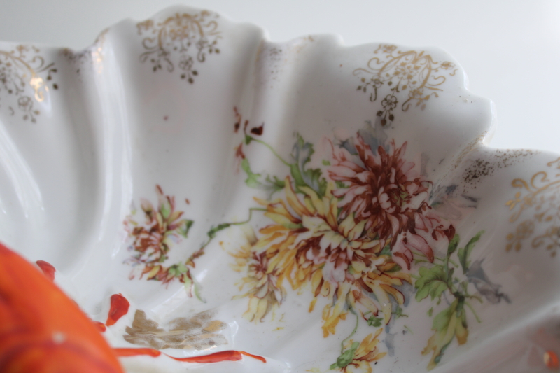 photo of Victorian antique porcelain lobster handle double bowl serving dish, 1800s vintage  #11