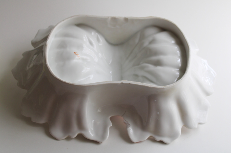 photo of Victorian antique porcelain lobster handle double bowl serving dish, 1800s vintage  #12