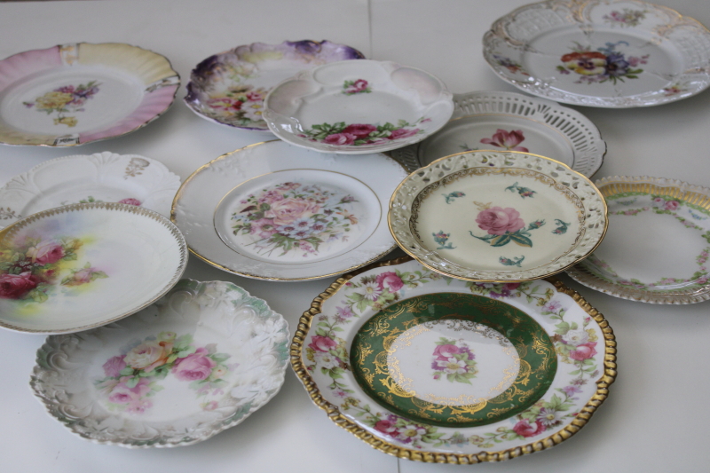 photo of Victorian antique roses plates, mismatched floral china, ornate vintage serving pieces or decor #1