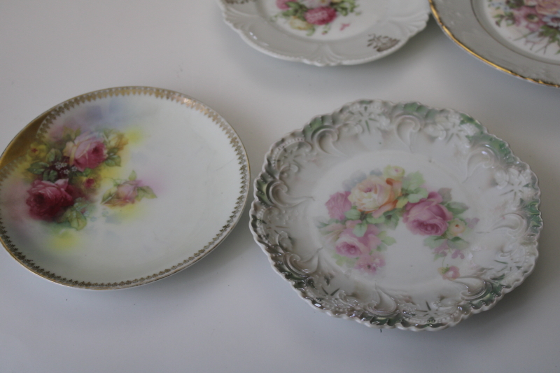 photo of Victorian antique roses plates, mismatched floral china, ornate vintage serving pieces or decor #4