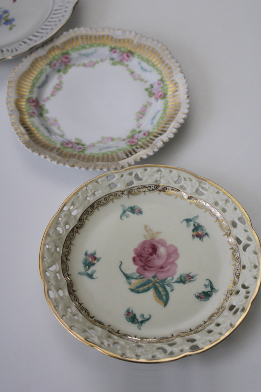 photo of Victorian antique roses plates, mismatched floral china, ornate vintage serving pieces or decor #6