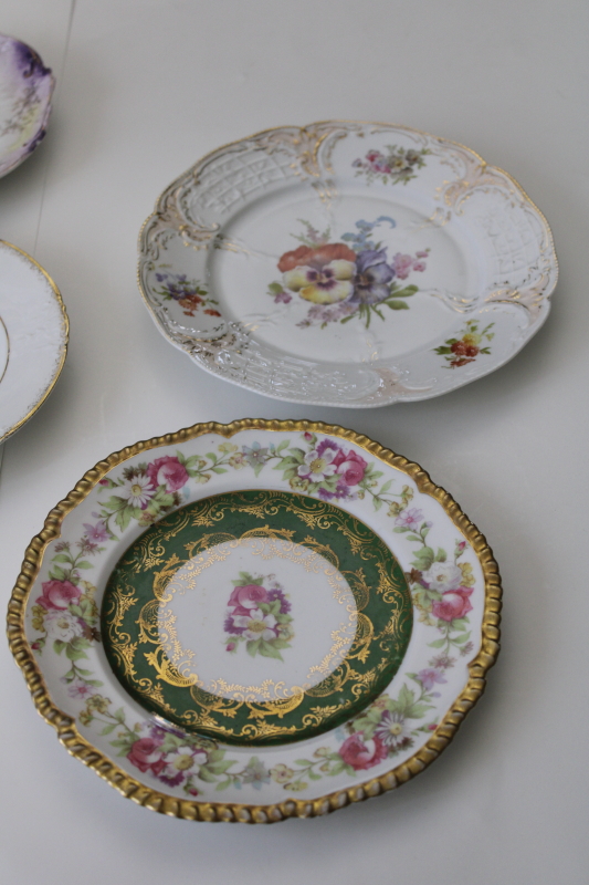 photo of Victorian antique roses plates, mismatched floral china, ornate vintage serving pieces or decor #8