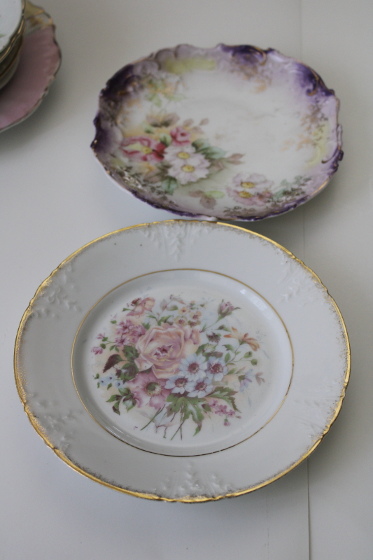 photo of Victorian antique roses plates, mismatched floral china, ornate vintage serving pieces or decor #9