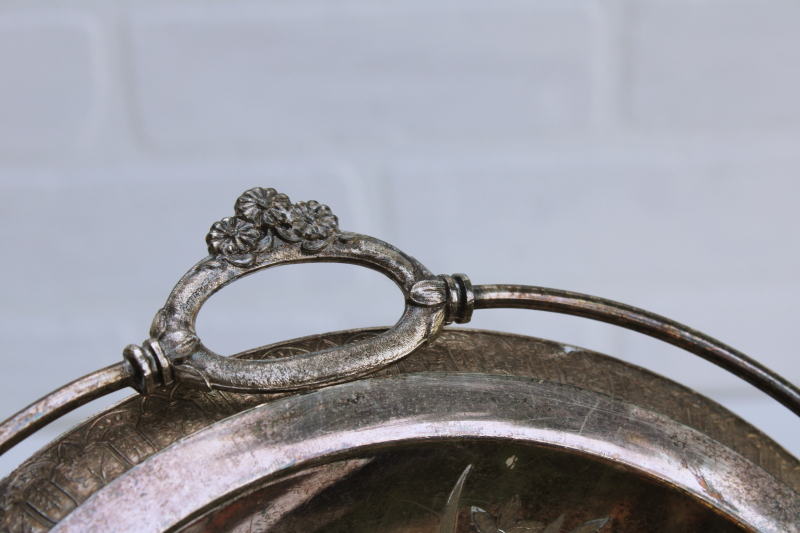 photo of Victorian antique silver plate brides basket, pedestal tray for cake stand or candy dish #4