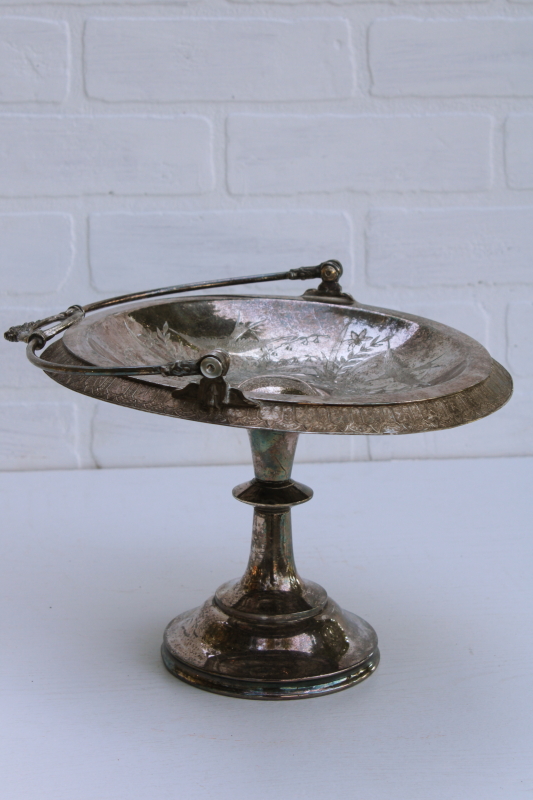 photo of Victorian antique silver plate brides basket, pedestal tray for cake stand or candy dish #5