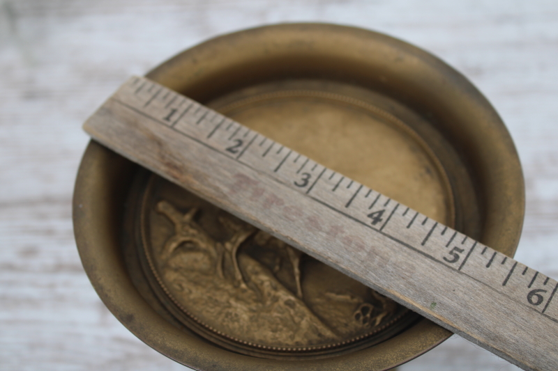 photo of Victorian antique tazza very ornate cast metal bowl w/ stag deer, turn of the century vintage #8