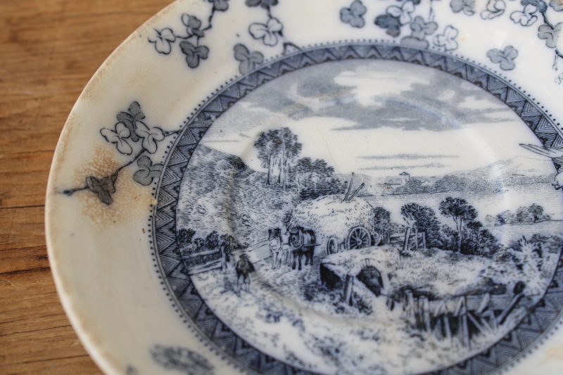 photo of Victorian antique tea cups & saucers Brownfield Woodlands blue birds transferware ironstone china  #12