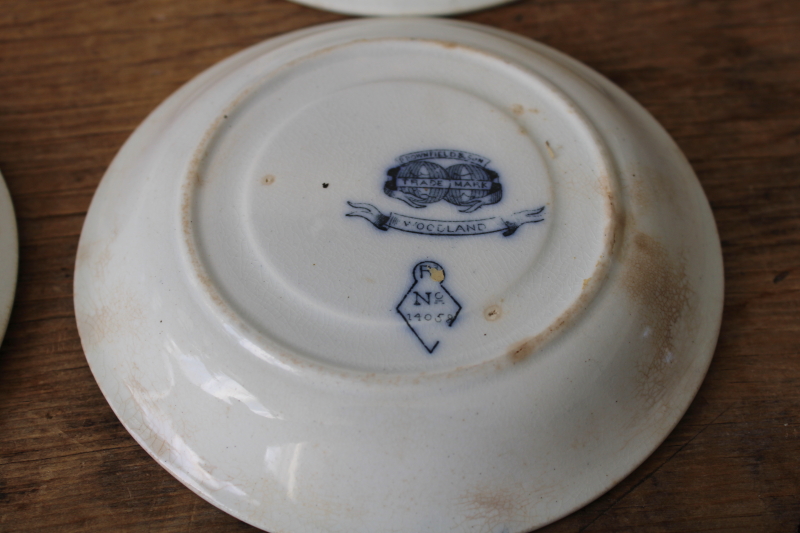 photo of Victorian antique tea cups & saucers Brownfield Woodlands blue birds transferware ironstone china  #14