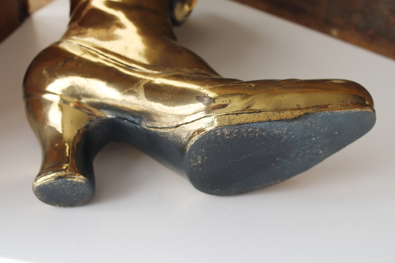 photo of Victorian boot vintage cast metal vase, tall high button ladies shoe w/ antiqued brass finish  #3