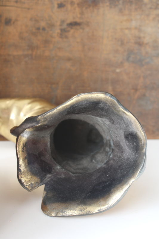 photo of Victorian boot vintage cast metal vase, tall high button ladies shoe w/ antiqued brass finish  #5