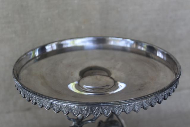 photo of Victorian era aesthetic vintage silver cake stand pedestal w/ stag deer, rustic wedding photo prop #3