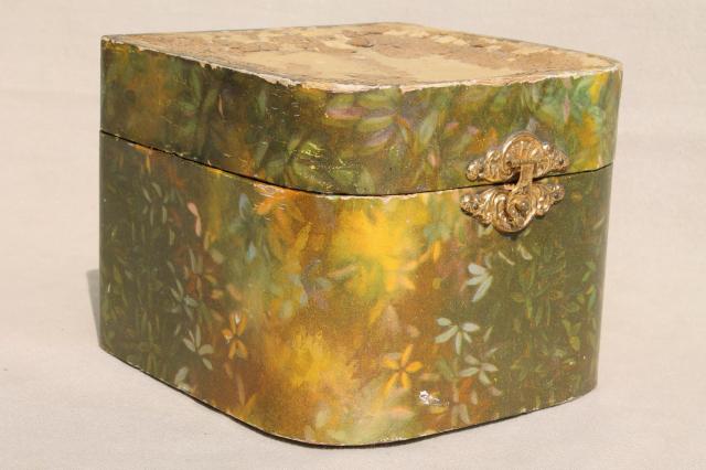 photo of Victorian era antique collar box, vintage green marbled paper box for collars #1