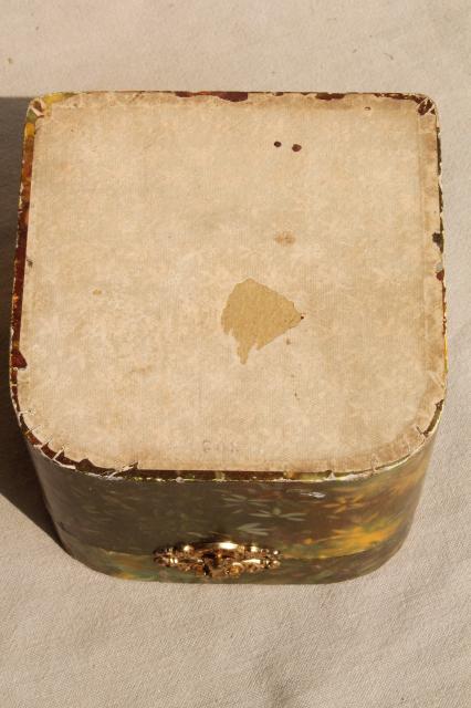 photo of Victorian era antique collar box, vintage green marbled paper box for collars #9