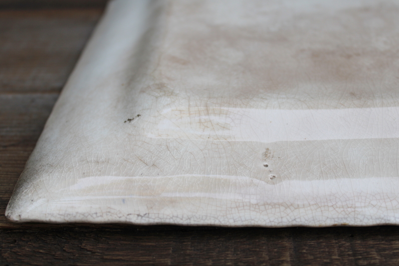 photo of Victorian era antique shabby stained ironstone china tray Burroughs & Mountford blue chintz floral w/ gold  #2