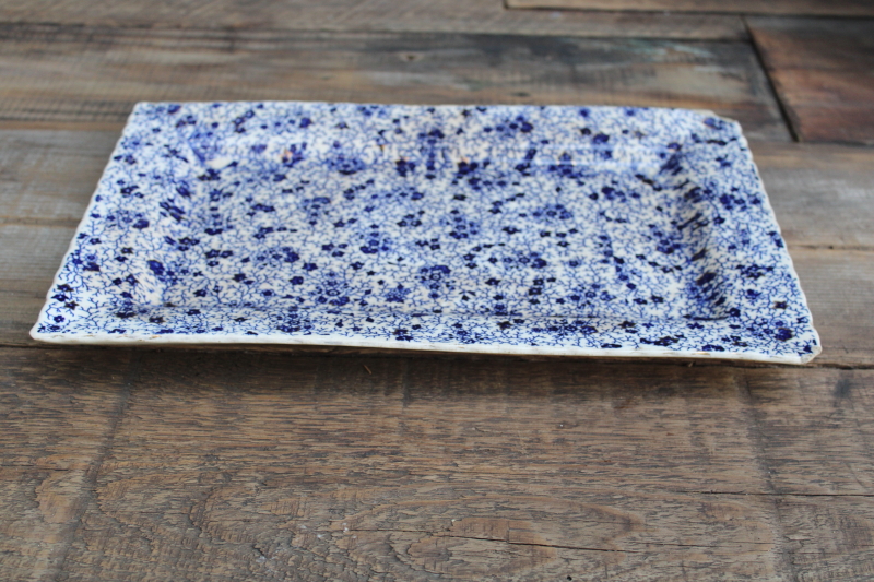 photo of Victorian era antique shabby stained ironstone china tray Burroughs & Mountford blue chintz floral w/ gold  #3