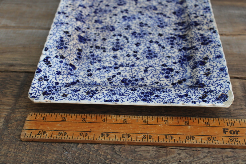 photo of Victorian era antique shabby stained ironstone china tray Burroughs & Mountford blue chintz floral w/ gold  #4
